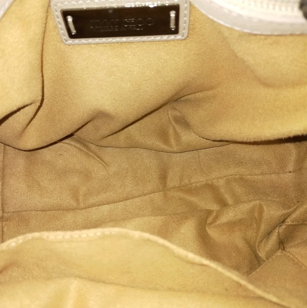 Jimmy Choo Cream Shimmer Star-Studded Nylon W/ Suade Shoulder Bag (EUC)COA CARD✨ - Picture 9 of 14